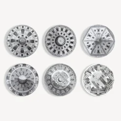 Decorative Plates<Fornasetti Set 6 Plates Cortili White/Black