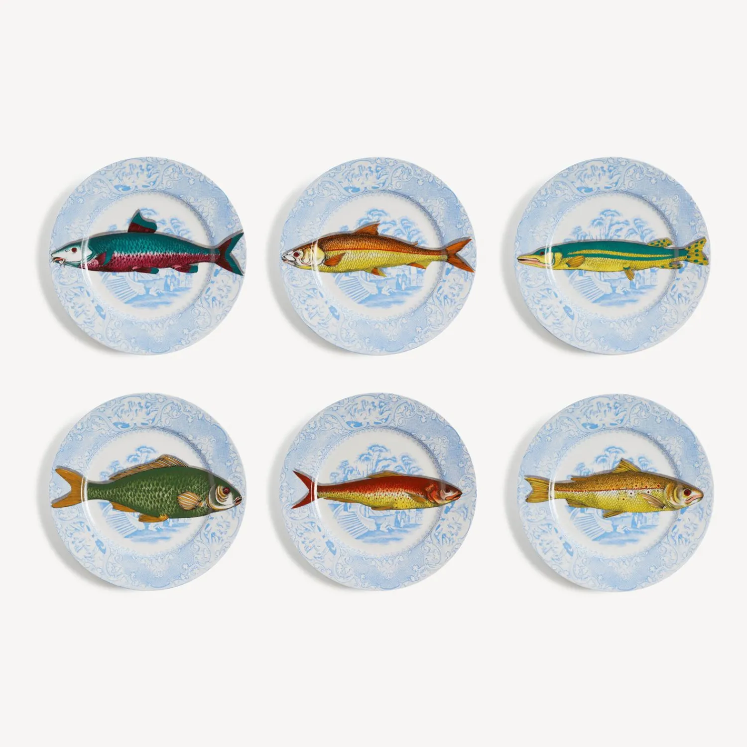 Decorative Plates<Fornasetti Set 6 Plates Piscibus Multicolour