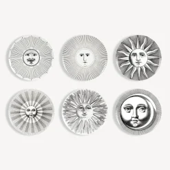 Decorative Plates<Fornasetti Set 6 Plates Soli E Lune White/Black