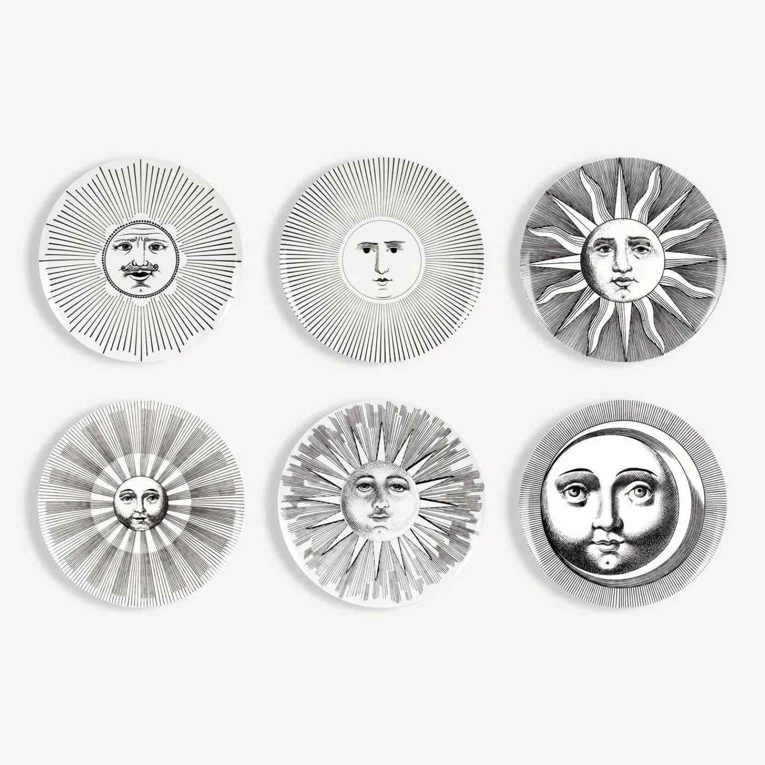 Decorative Plates<Fornasetti Set 6 Plates Soli E Lune White/Black