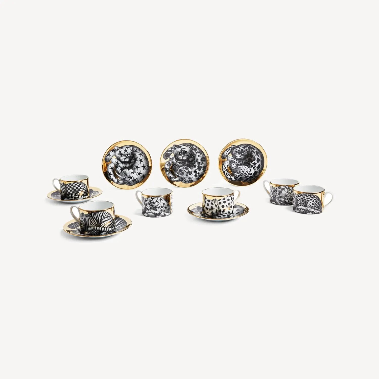 Tea And Coffee Sets<Fornasetti Set 6 Tea Cups High Fidelity White/Black/Gold