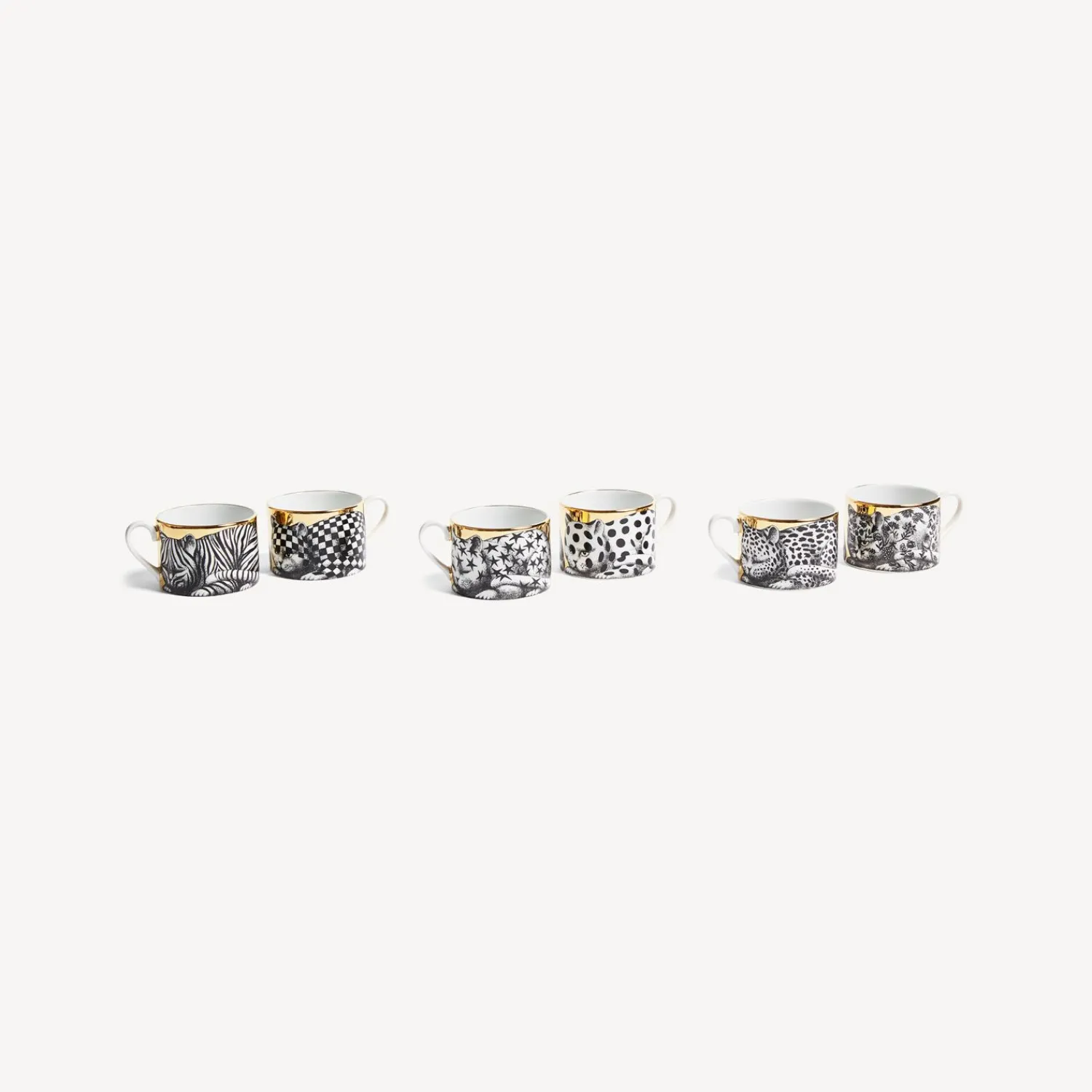 Tea And Coffee Sets<Fornasetti Set 6 Tea Cups High Fidelity White/Black/Gold