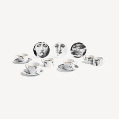 Tea And Coffee Sets<Fornasetti Set 6 Tea Cups Tema E Variazioni White/Black/Gold