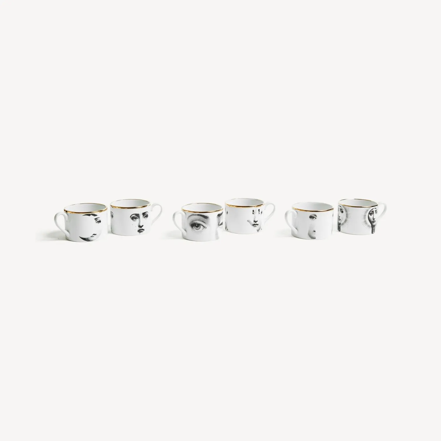 Tea And Coffee Sets<Fornasetti Set 6 Tea Cups Tema E Variazioni White/Black/Gold