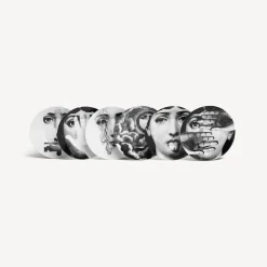 Tea And Coffee Sets<Fornasetti Set 6 Tea Cups Tema E Variazioni White/Black/Gold