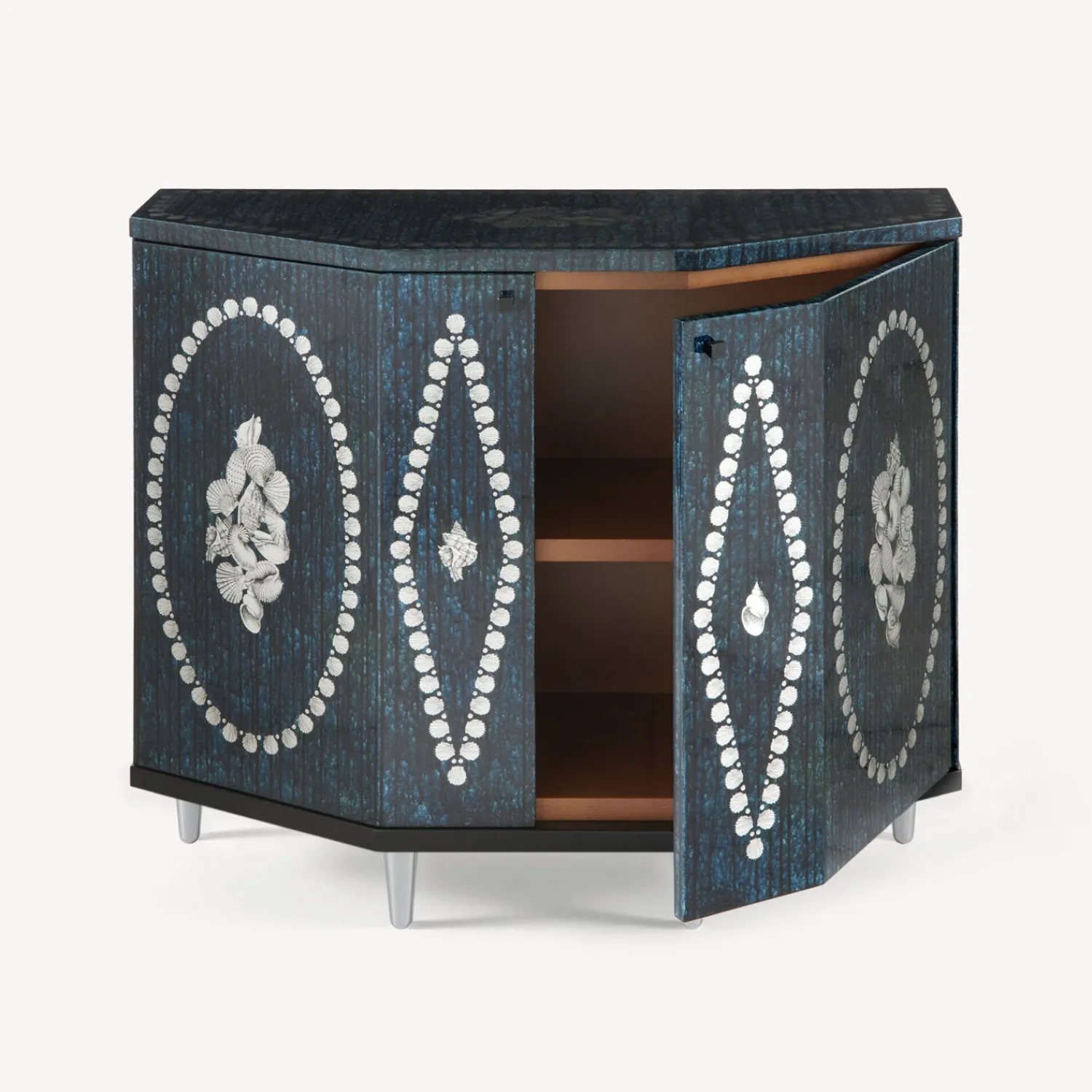 Cabinets<Fornasetti Small Cabinet Polyhedric Giro Di Conchiglie Silver/Blue