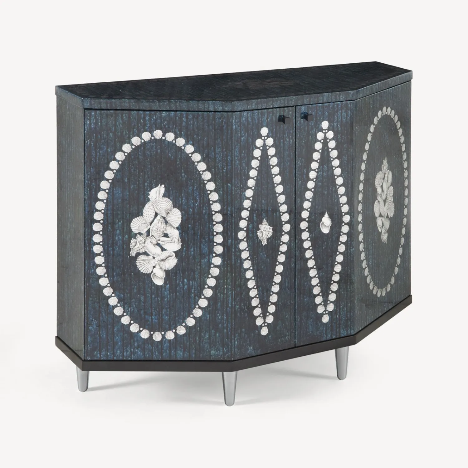 Cabinets<Fornasetti Small Cabinet Polyhedric Giro Di Conchiglie Silver/Blue