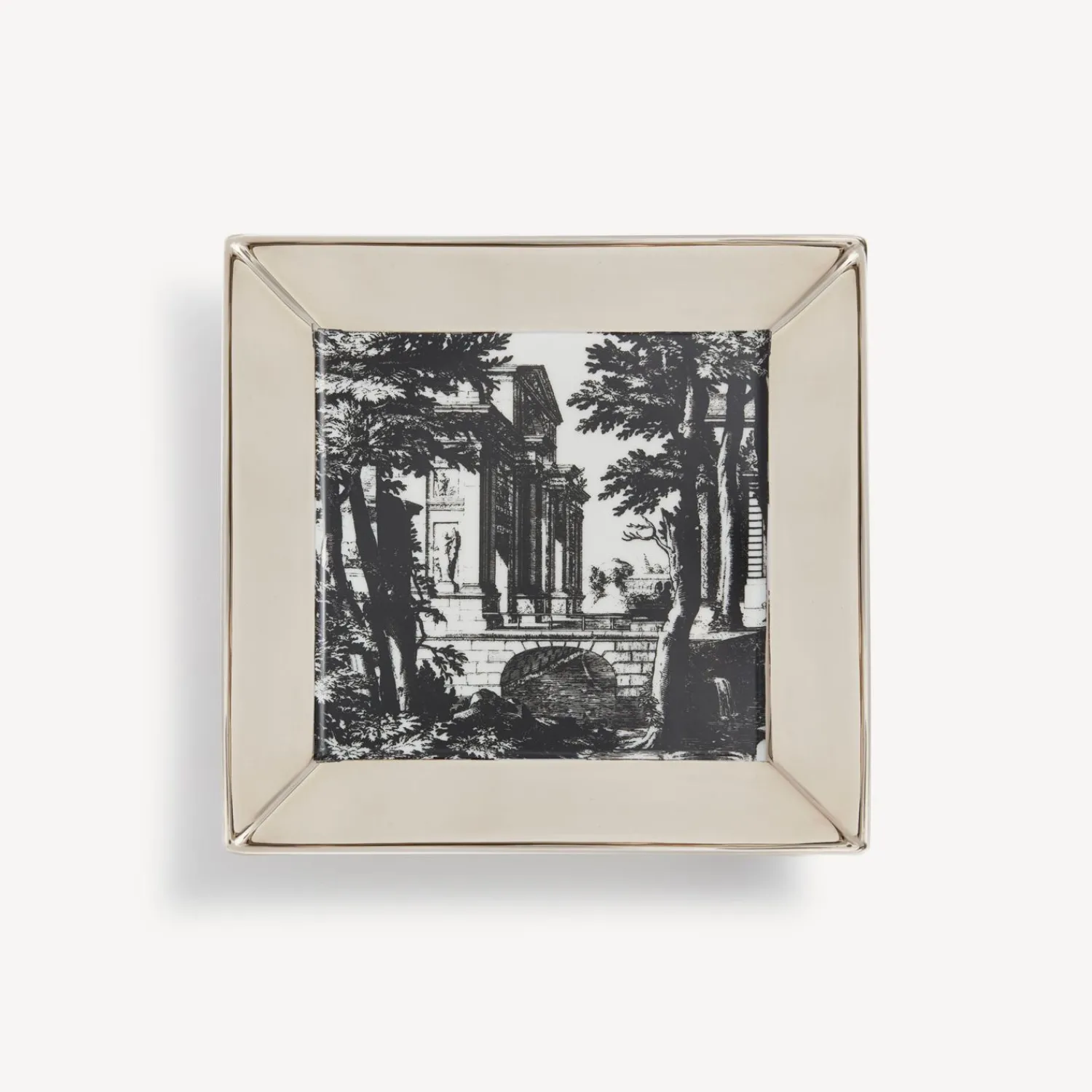 Decorative Plates<Fornasetti Square Plate Giardino Settecentesco White/Black/Platinum