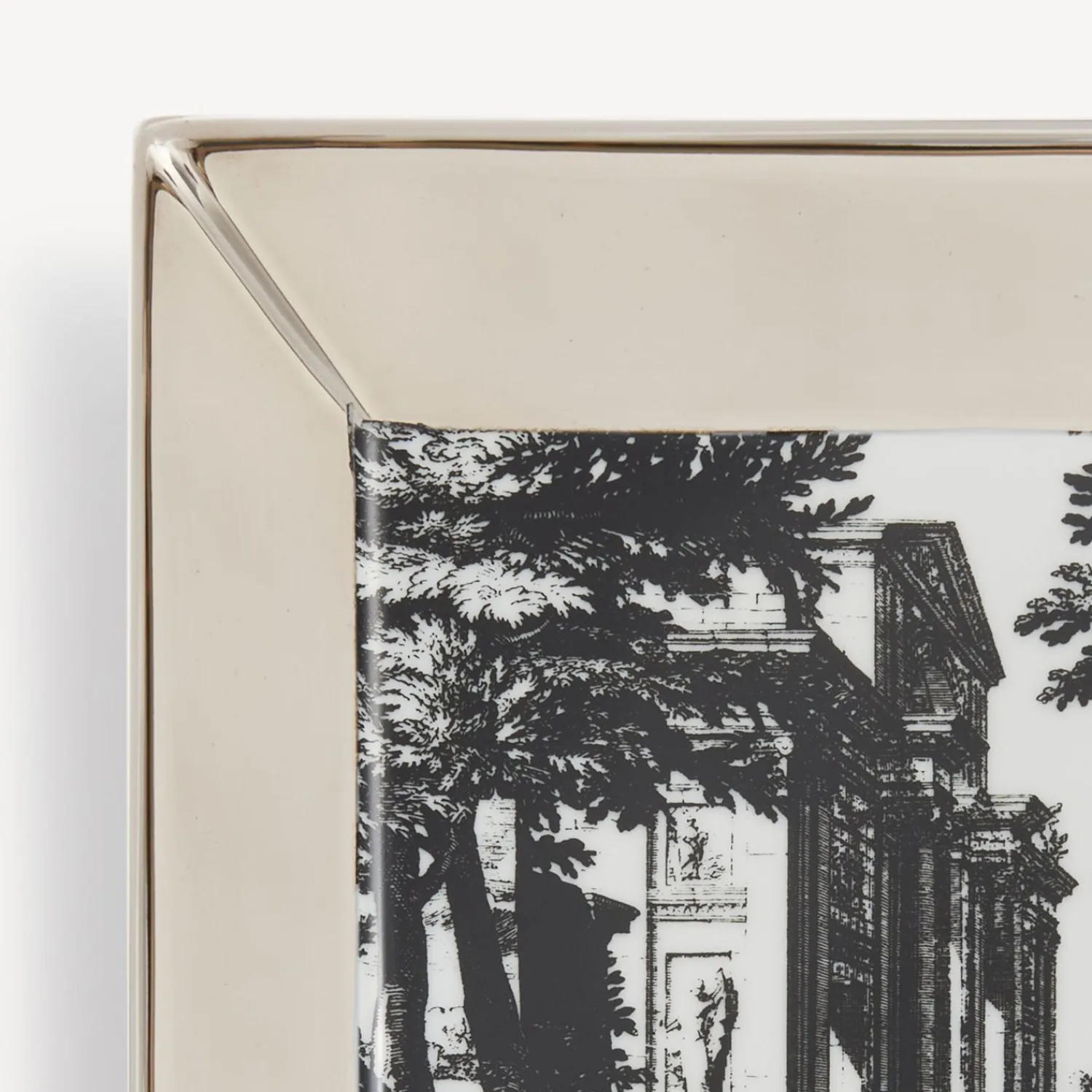 Decorative Plates<Fornasetti Square Plate Giardino Settecentesco White/Black/Platinum