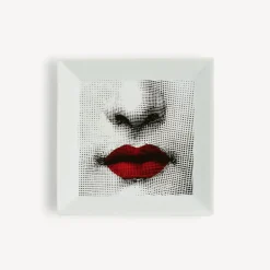 Decorative Plates<Fornasetti Square Plate Red Lips - Tema E Variazioni N.397 White/Black/Red