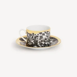 Tea And Coffee Sets<Fornasetti Tea Cup High Fidelity Fiorato White/Black/Gold