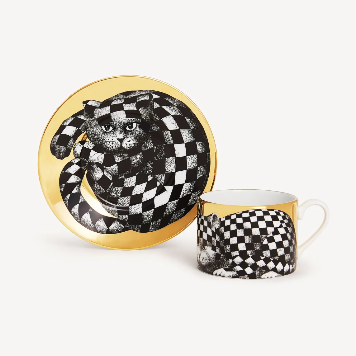 Tea And Coffee Sets<Fornasetti Tea Cup High Fidelity Quadrettato White/Black/Gold