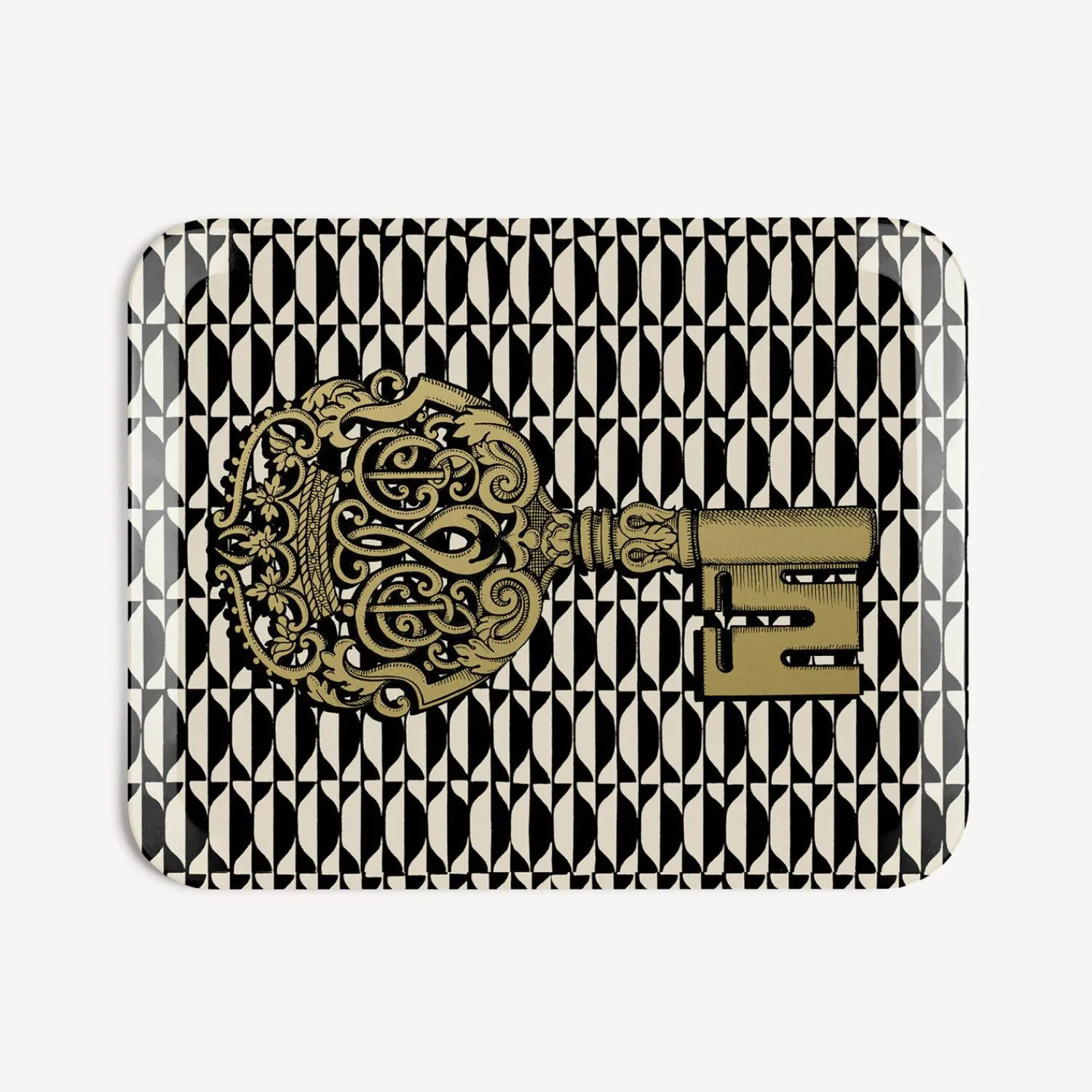 Decorative Trays And Pliants<Fornasetti Tray Chiavi And Losanghe White/Black/Gold
