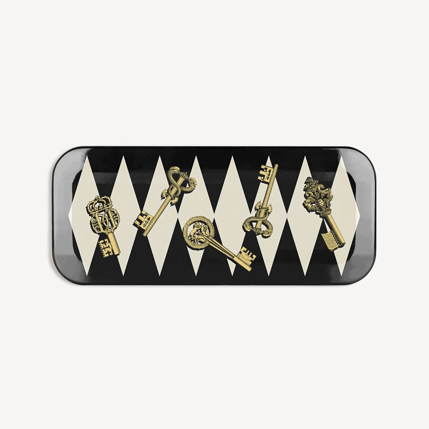 Decorative Trays And Pliants<Fornasetti Tray Chiavi Gold And Rombi White/Black/Gold