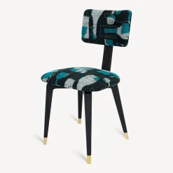 Chairs<Fornasetti Upholstered Chair Bottiglie Cocktail Black/White/Light Blue