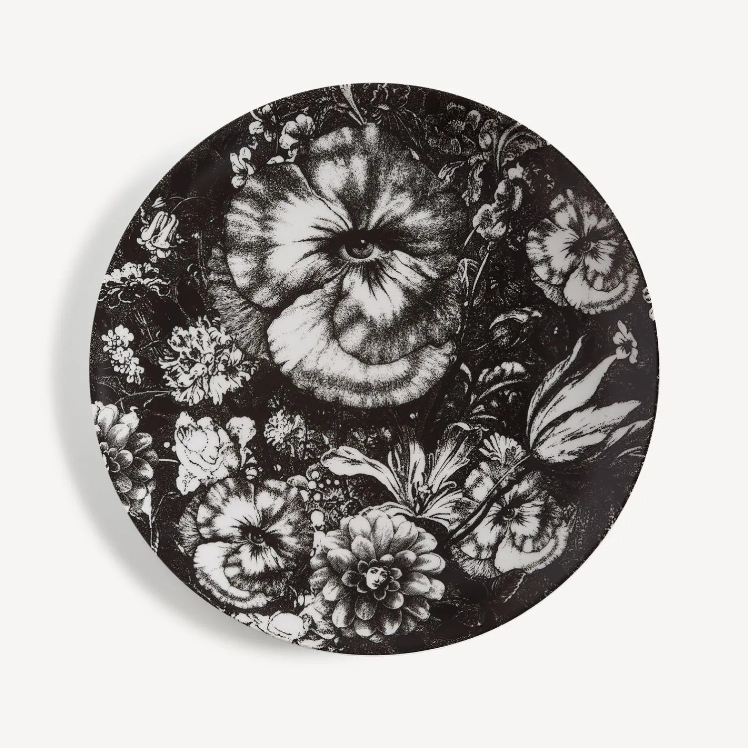 Flowers<Fornasetti Wall Plate Tema E Variazioni N.315 White/Black