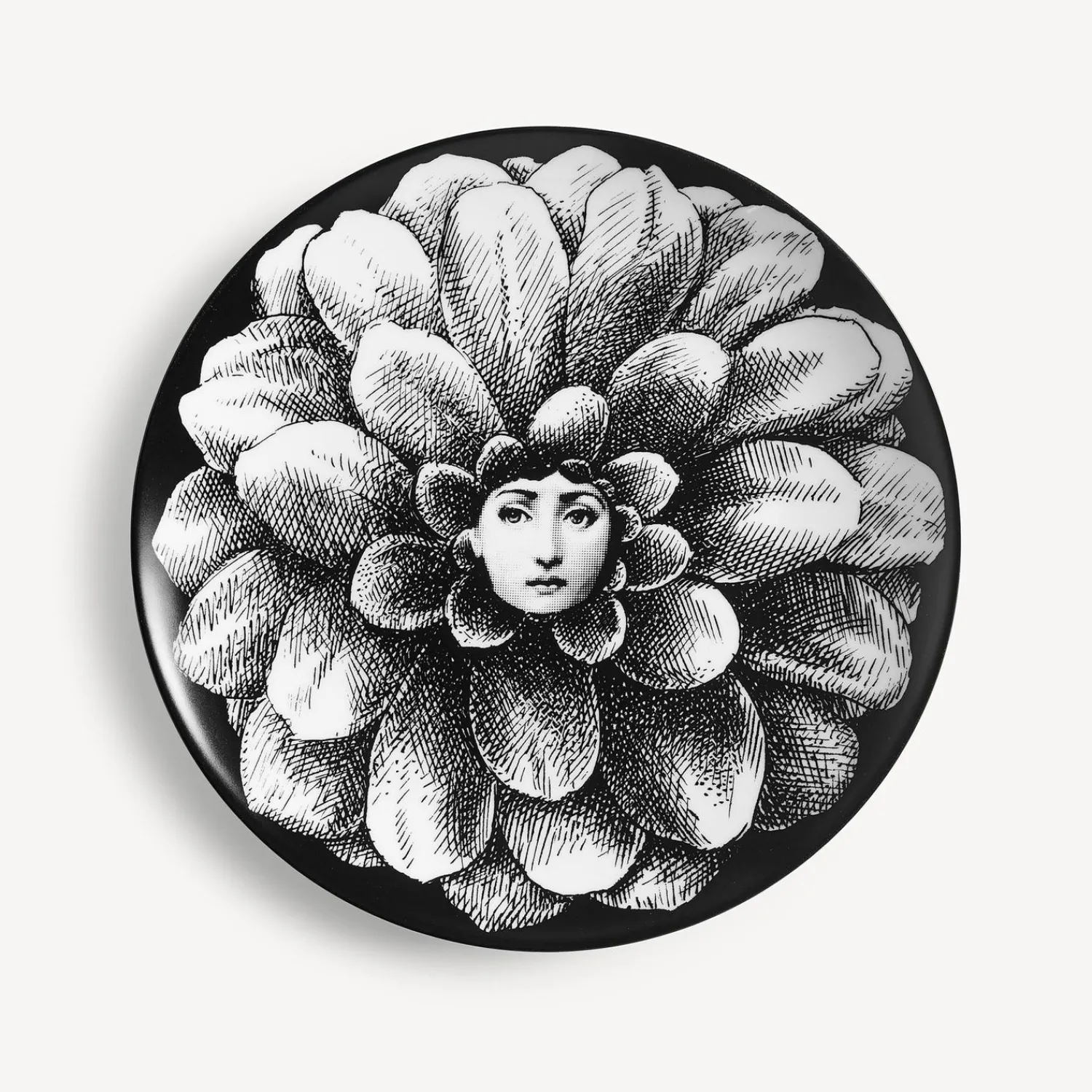 Flowers<Fornasetti Wall Plate Tema E Variazioni N.124 White/Black