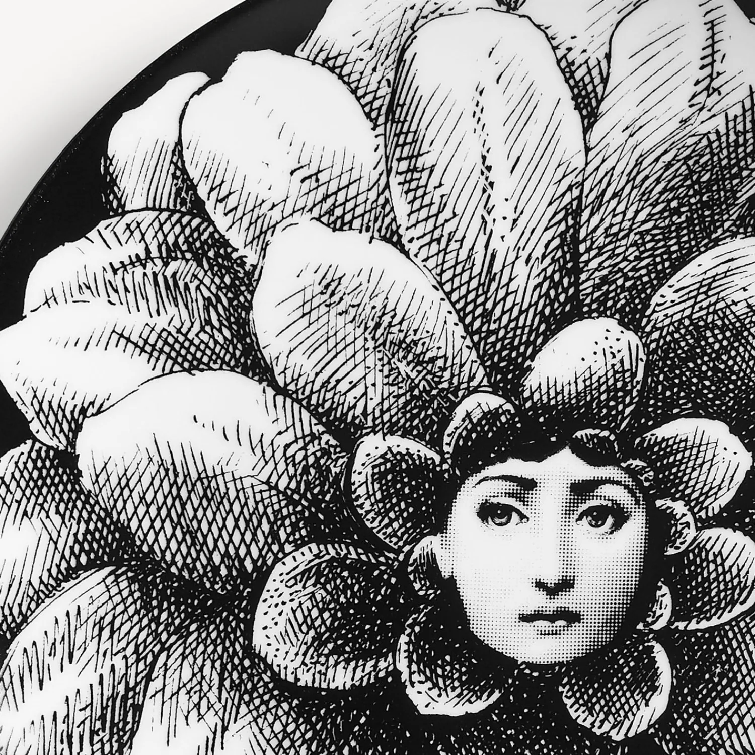 Flowers<Fornasetti Wall Plate Tema E Variazioni N.124 White/Black