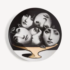 Fruit<Fornasetti Wall Plate Tema E Variazioni N.104 White/Black/Gold