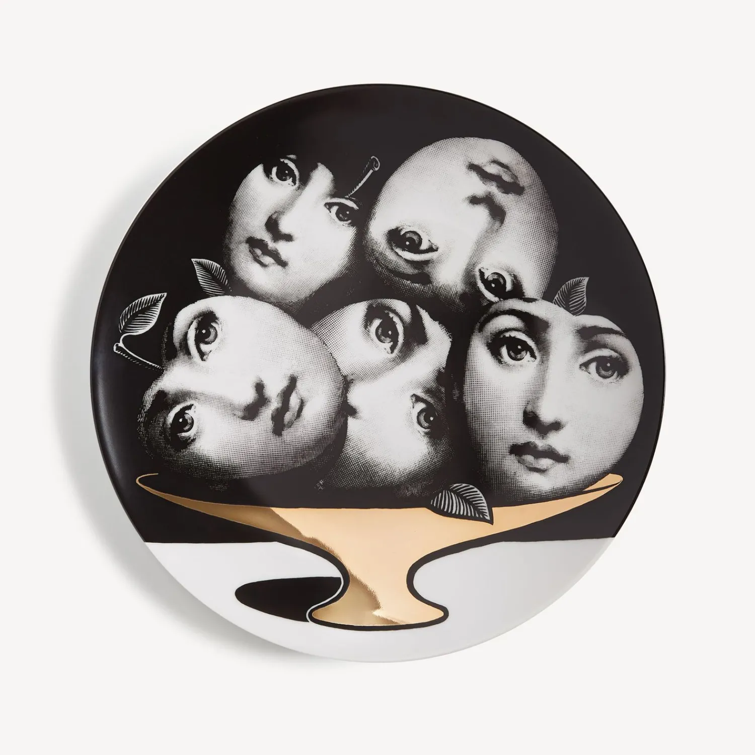 Fruit<Fornasetti Wall Plate Tema E Variazioni N.104 White/Black/Gold