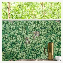 Wallpaper<Fornasetti Wallpaper Foglie E Civette Forest Green