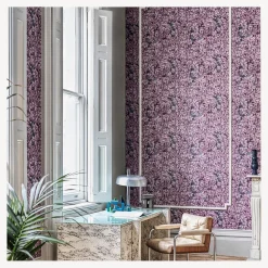 Wallpaper<Fornasetti Wallpaper Foglie E Scimmie Blush With Blue Monkey