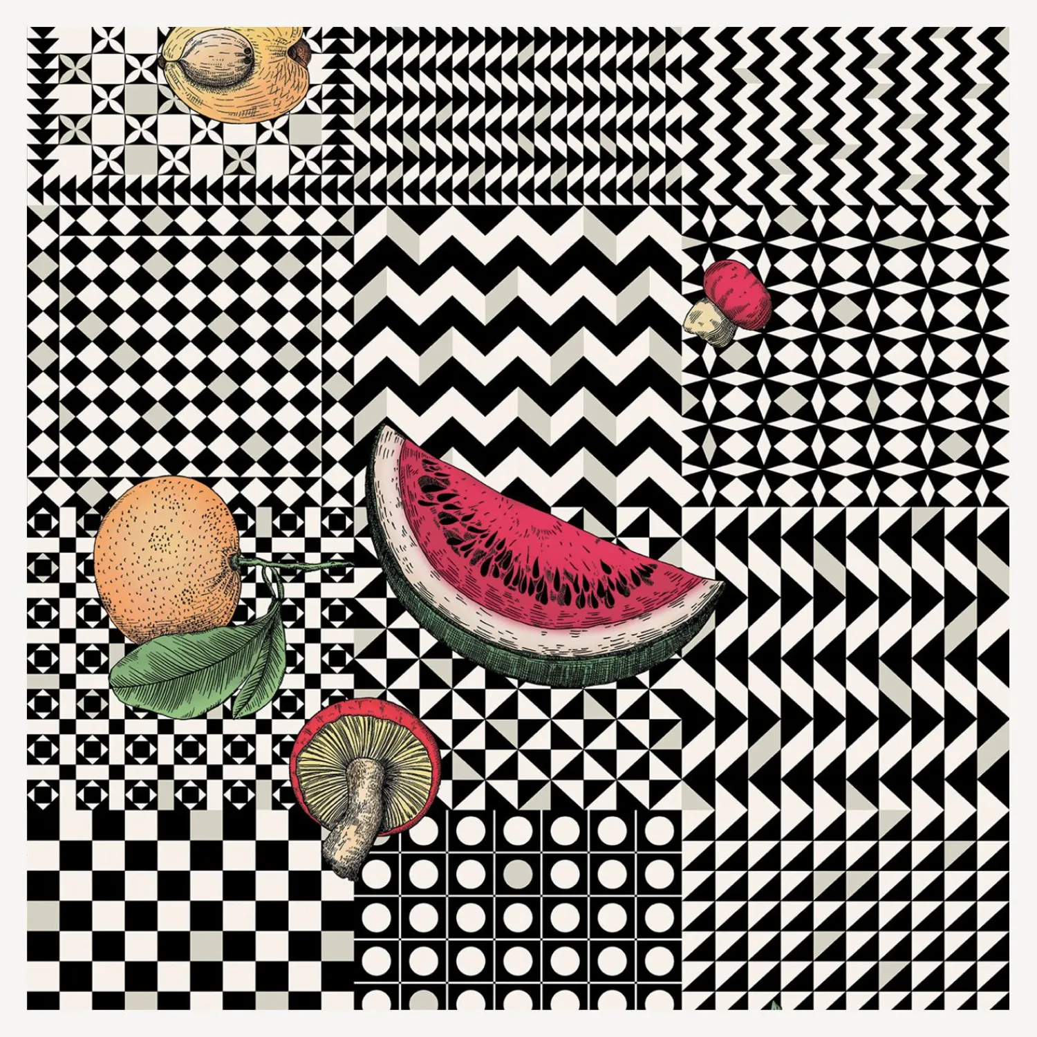 Wallpaper<Fornasetti Wallpaper Frutta E Geometrico Original