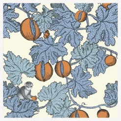 Wallpaper<Fornasetti Wallpaper Frutto Proibito Cerulean And Orange On White