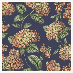 Wallpaper<Fornasetti Wallpaper Ramo Di Ortensia Coral On Dark Blue
