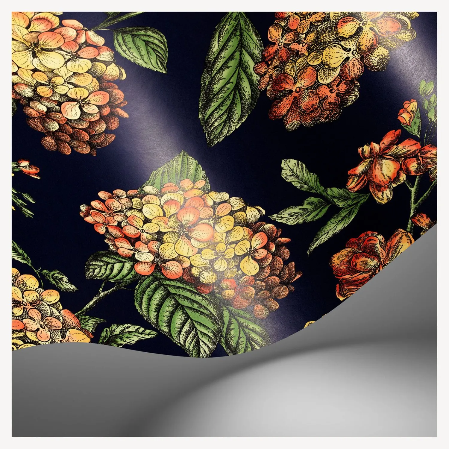 Wallpaper<Fornasetti Wallpaper Ramo Di Ortensia Coral On Dark Blue