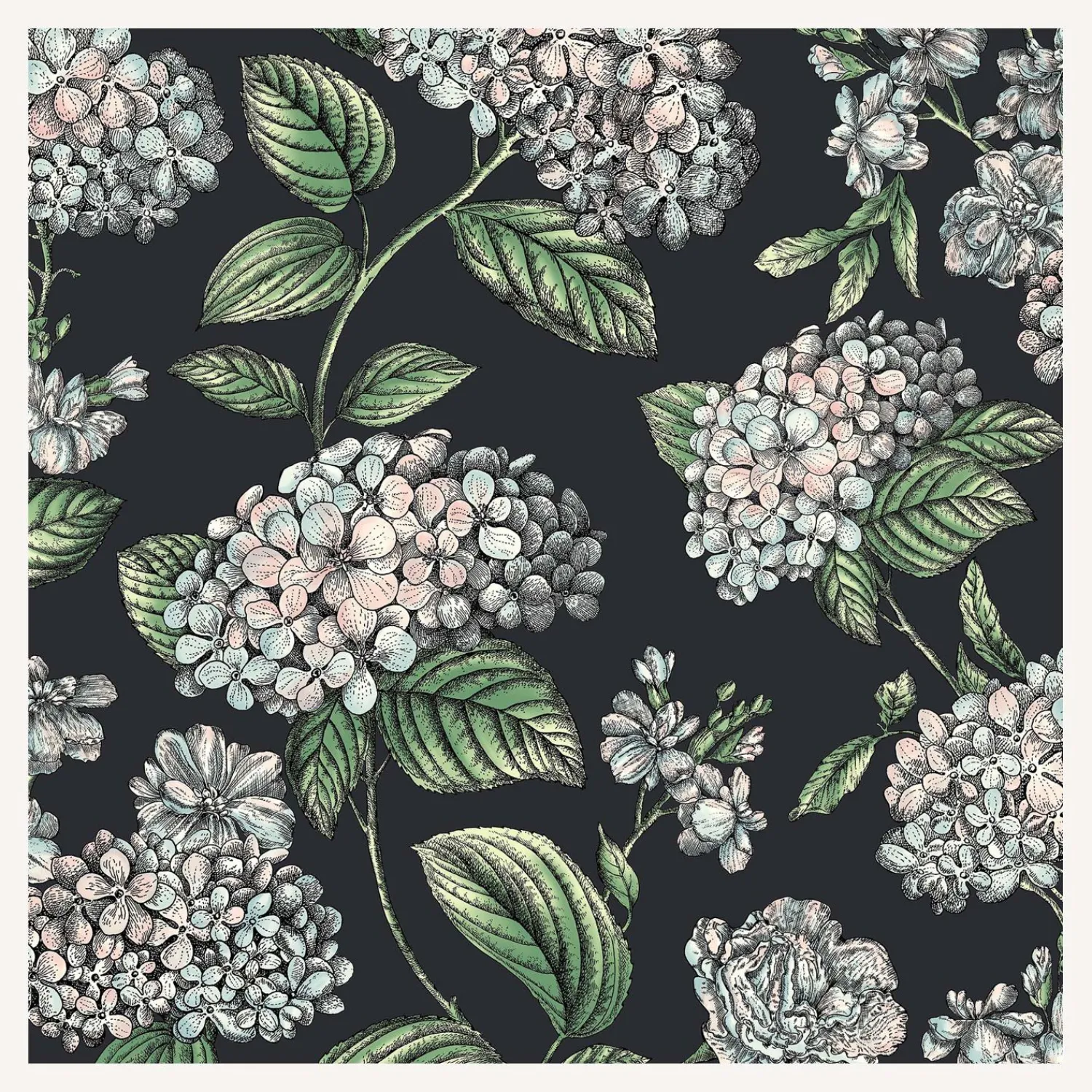 Wallpaper<Fornasetti Wallpaper Ramo Di Ortensia Pastel On Charcoal