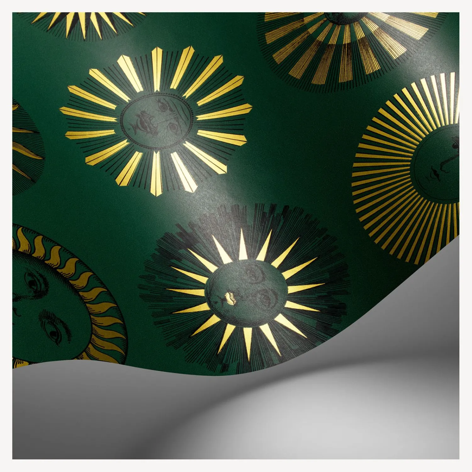 Wallpaper<Fornasetti Wallpaper Soli Emerald And Gold