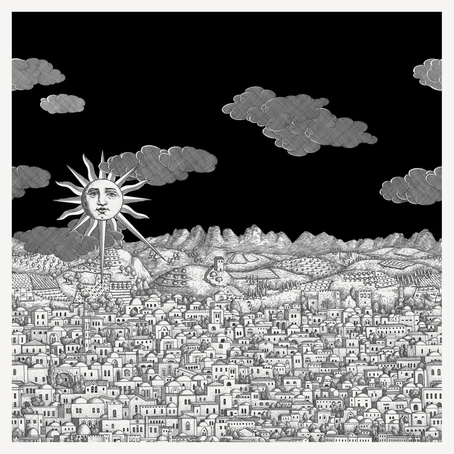 Wallpaper<Fornasetti Wallpaper Vista Mediterranea Charcoal Sky