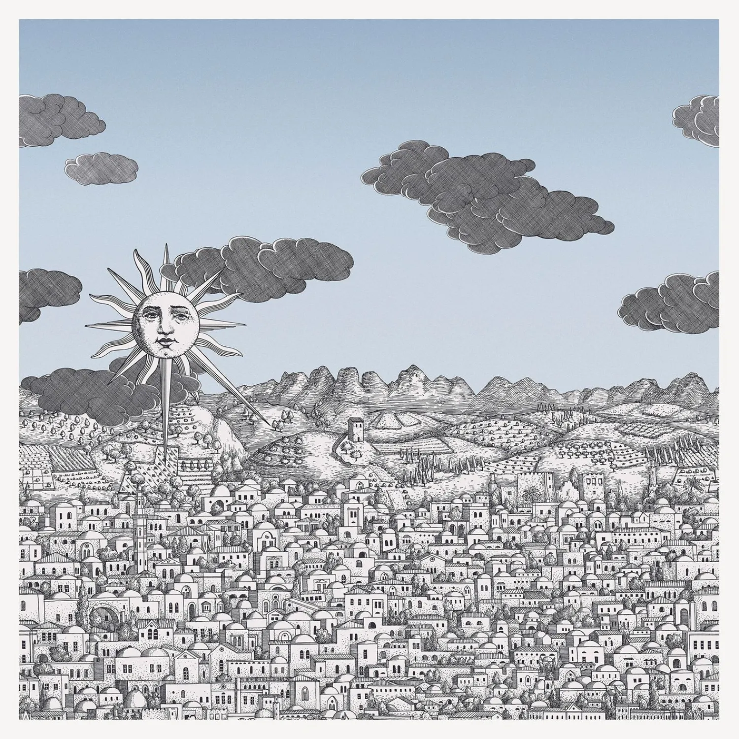 Wallpaper<Fornasetti Wallpaper Vista Mediterranea Blue Ombre Sky