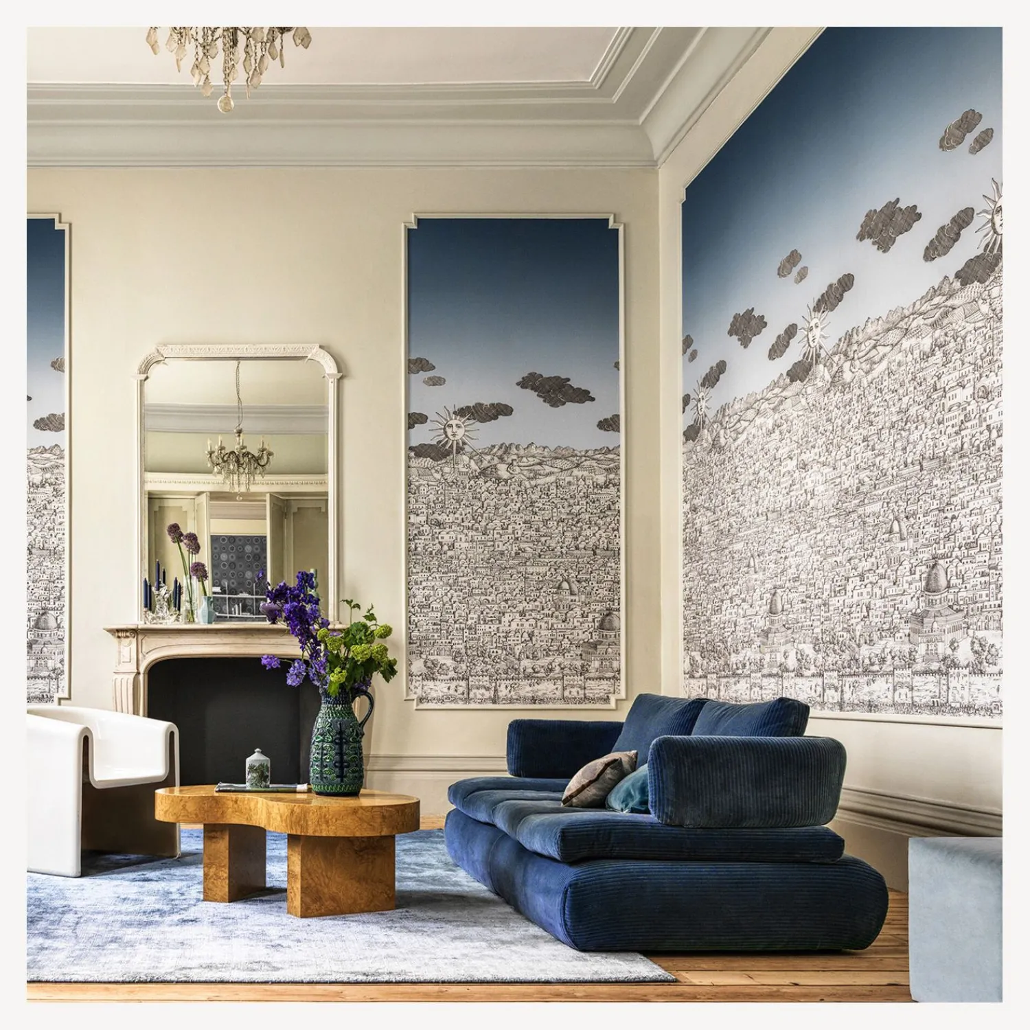 Wallpaper<Fornasetti Wallpaper Vista Mediterranea Blue Ombre Sky